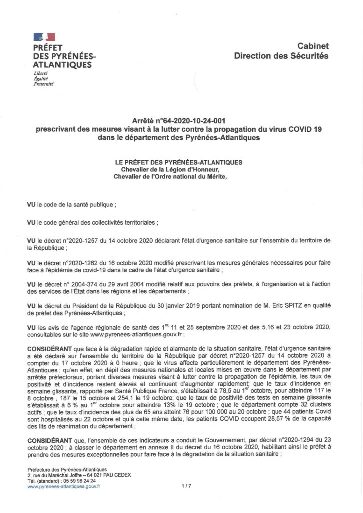 Arrêté Préfectoral Couvre Feu Page 0001